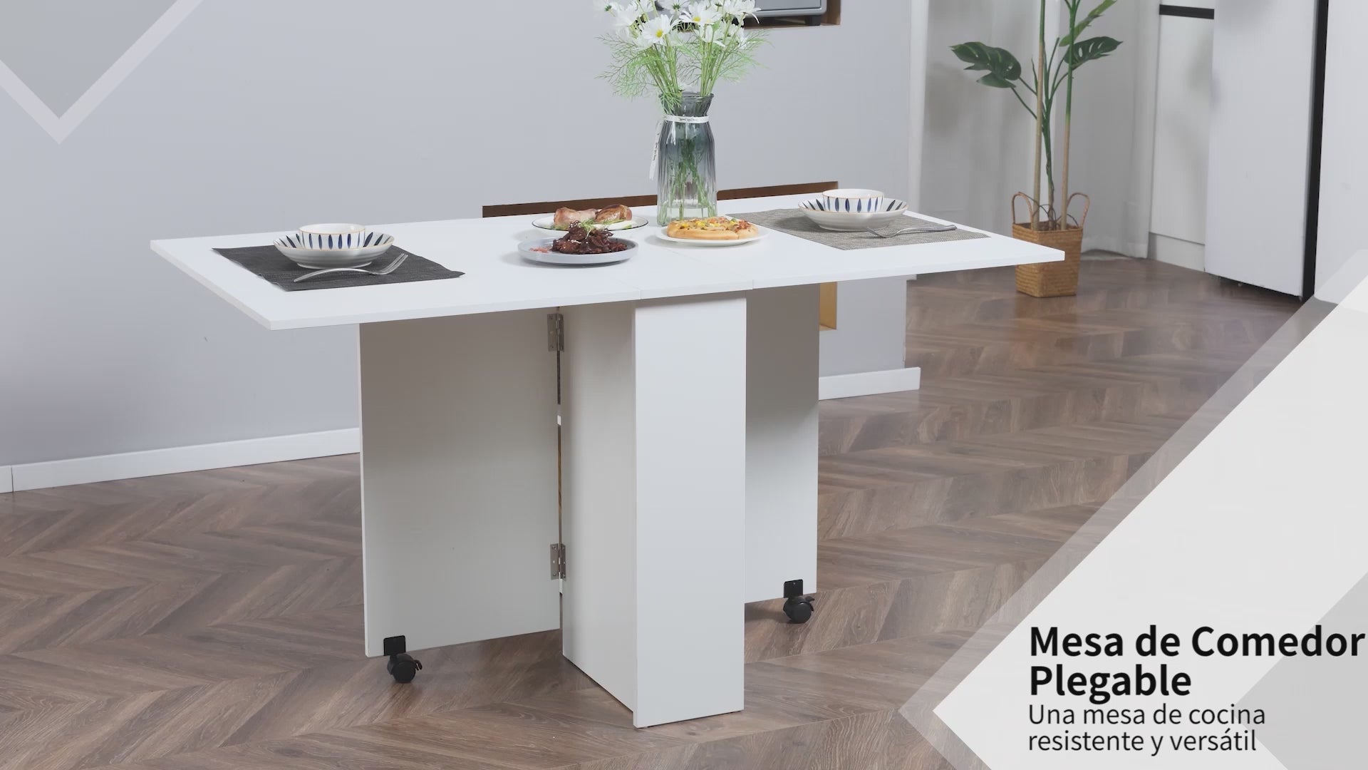 Mesa de Sala de Jantar Dobrável Mesa de Madeira com 2 Prateleiras de Armazenamento e Rodas para Cozinha 75x140x74 cm Branco