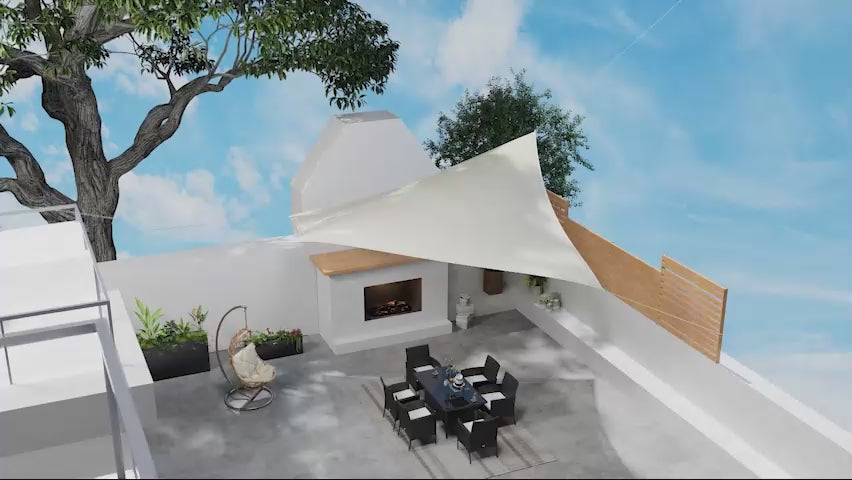 Vela de Sombra Retangular 4x6 m Toldo Vela de Poliéster com Proteção UV Aneis em Forma de D e Cordas para Jardim Pátio Piscina Creme