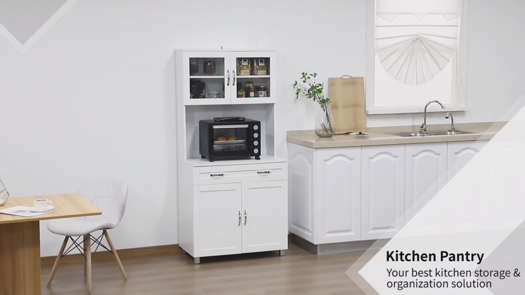 Aparador auxiliar de cozinha Armário com prateleiras internas ajustáveis e gaveta 80x48x170 cm Branco