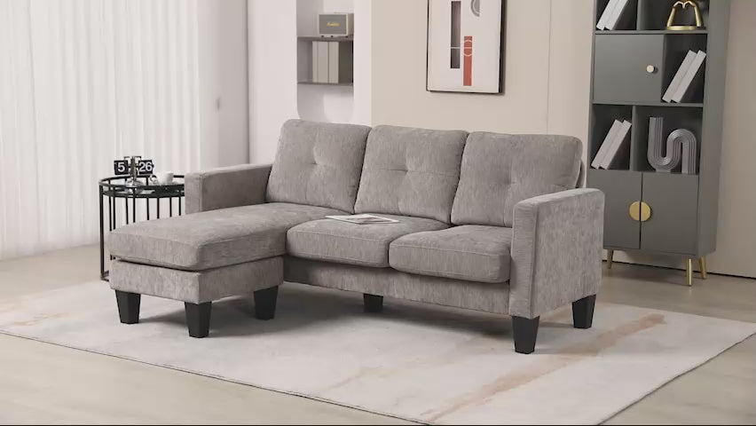Sofá Chaise Longue Sofá em Forma de L Estofado em Poliéster Sofá de Canto Reversível com 3 Almofadas e Pés de Madeira para Sala de Estar Carga Máxima 180 kg 186x130x84 cm Marrom Degradado