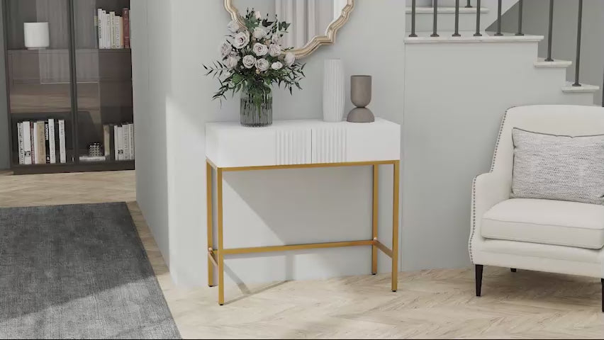 Mesa Consola Moderna Mesa de Entrada com 2 Gavetas e Pés de Aço Anti-tombo para Entrada Sala Corredor 80x31,5x75 cm Branco