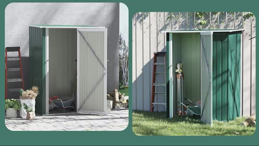 Abrigo de Jardim 142x84x189cm Abrigo de Jardim de Aço Galvanizado com Porta Fechadura e Orifícios de Drenagem para Armazenamento de Ferramentas Verde