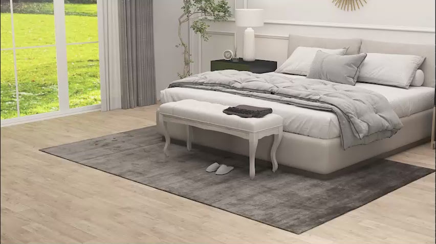 Banco Pé de Cama com Pés de Madeira e Assento Acolchoado Capacidade 120 kg Banco de Estilo Vintage para Dormitório Entrada Corredor 110x37x49 cm Creme