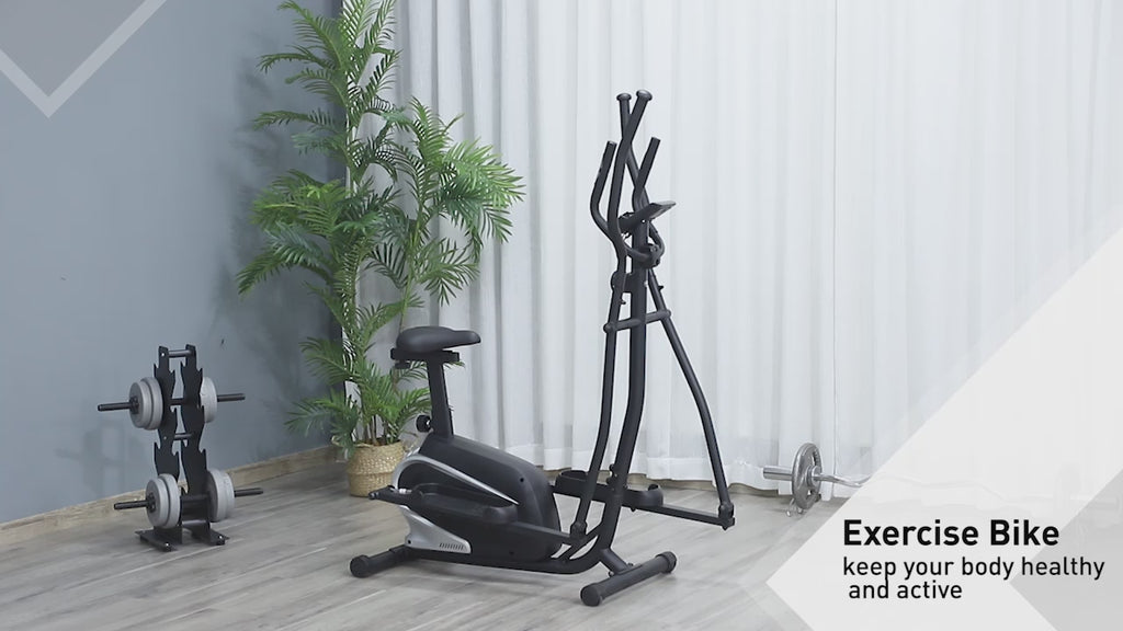 Bicicleta elíptica de fitness com Resistência Magnética Ajustável Tela LCD Sela Ajustável Monitor de Frequência Cardíaca e Volante 3 kg 103x62x151 cm Preto