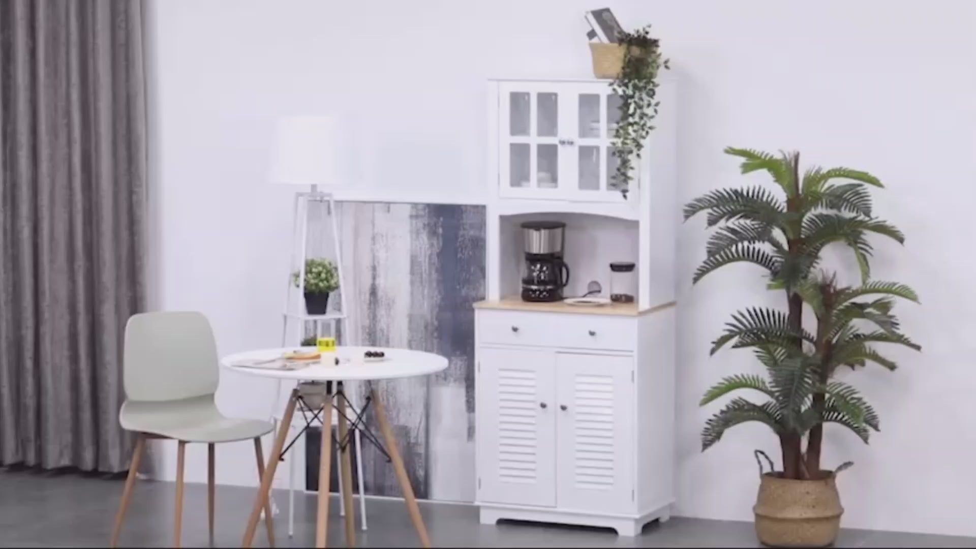 Armário de cozinha auxiliar Armário aparador com 2 portas 2 gavetas e prateleira aberta para microondas 68x39,5x170 cm branco