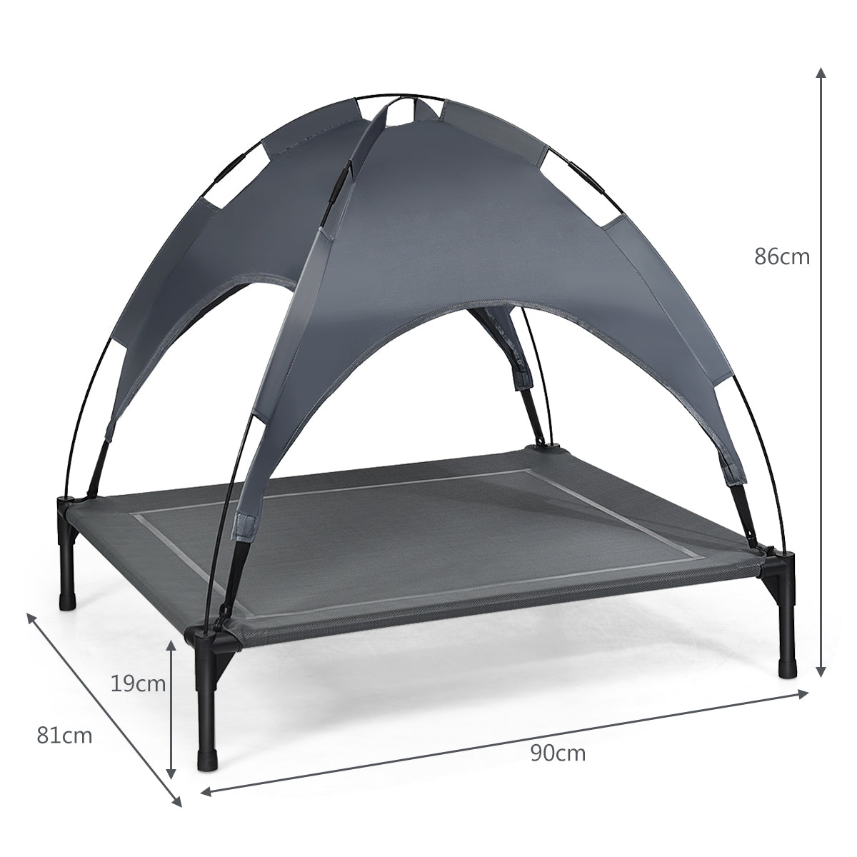 Cama para Cães Leiria com Toldo Desmontável – 90x81x86 cm – Estrutura Elevada e Resistente para Jardim, Praia ou Campismo