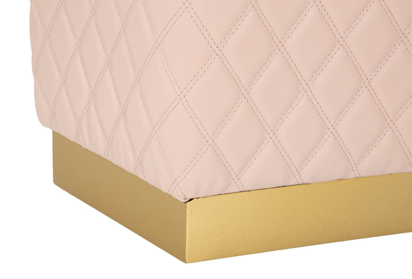 Puff Pentagonal Sharon - Couro Sintético Rosa e Base Dourada - 35 cm x 35 cm x 38 cm - A minha loja