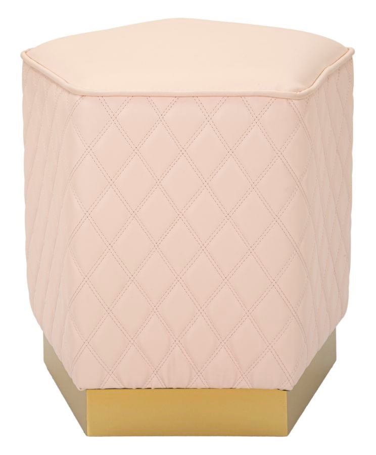 Puff Pentagonal Sharon - Couro Sintético Rosa e Base Dourada - 35 cm x 35 cm x 38 cm - A minha loja