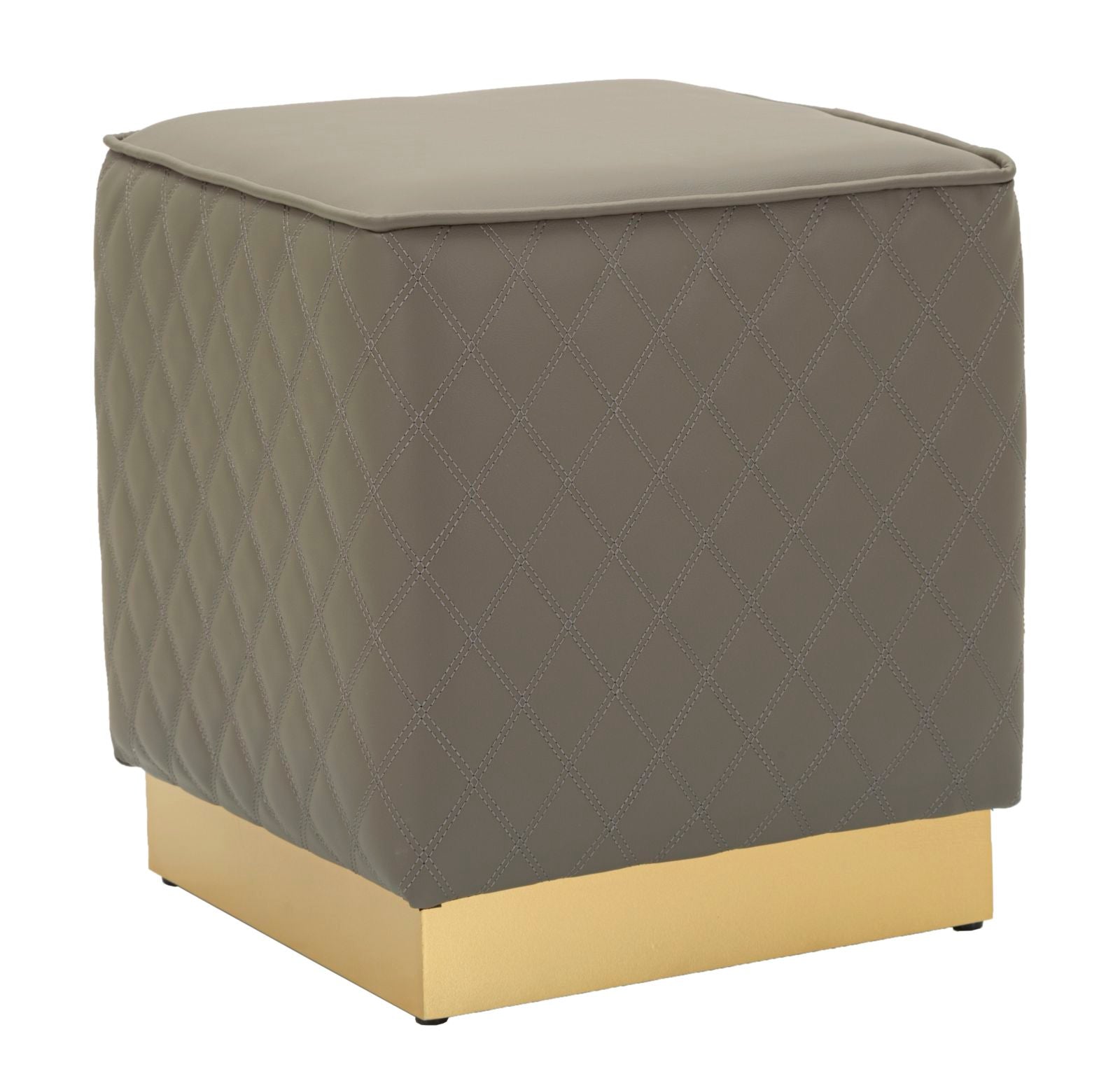 Puff Quadrado Sharon - Couro Sintético Cinza e Base Dourada - 35 cm x 35 cm x 38 cm - A minha loja