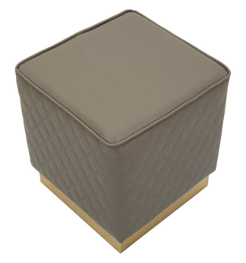Puff Quadrado Sharon - Couro Sintético Cinza e Base Dourada - 35 cm x 35 cm x 38 cm - A minha loja