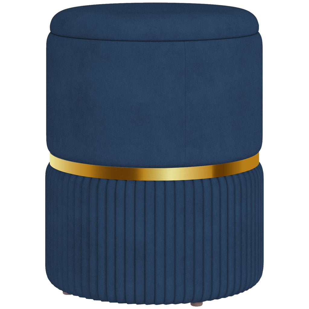 Puff Redondo com Arrumação – Modelo "Bergen" | Ø36x44 cm – Veludo Azul Escuro - A minha loja