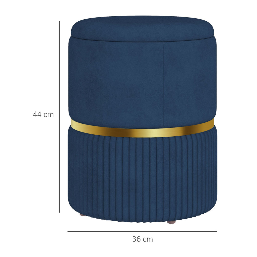 Puff Redondo com Arrumação – Modelo "Bergen" | Ø36x44 cm – Veludo Azul Escuro - A minha loja