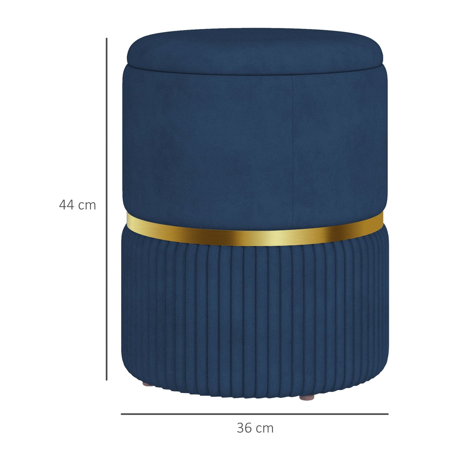 Puff Redondo com Arrumação – Modelo "Bergen" | Ø36x44 cm – Veludo Azul Escuro - A minha loja