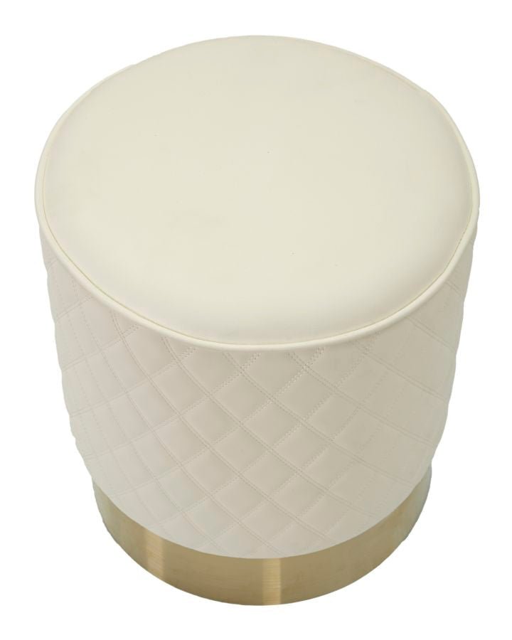 Puff Redondo Sharon - Couro Branco e Base Dourada - Ø 36 cm x 39 cm - A minha loja
