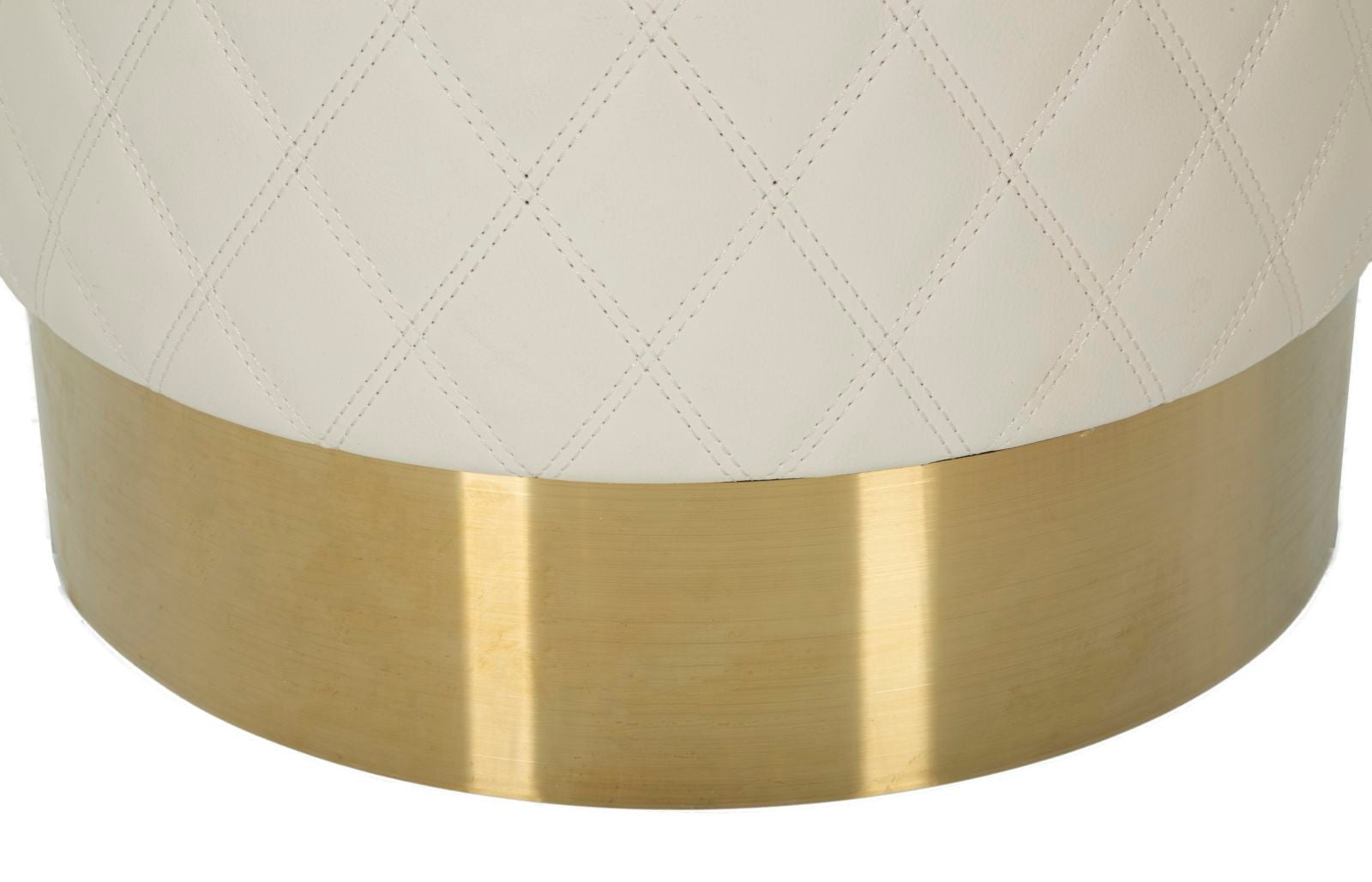 Puff Redondo Sharon - Couro Branco e Base Dourada - Ø 36 cm x 39 cm - A minha loja