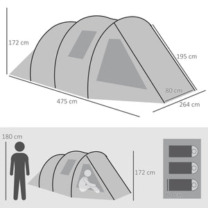 Tenda de Campismo para 3-4 Pessoas Impermeável PU2000 mm com Proteção UV30+ Janelas e Bolsa de Transporte 475x264x172 cm Verde