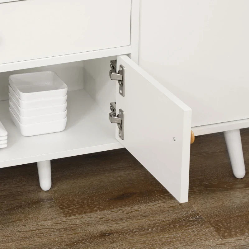 Armário de Cozinha para Micro-ondas Armário Baixa de Cozinha Móvel Auxiliar de Sala de Jantar com 3 Portas Gaveta e Compartimentos 90x30x94 cm Branco