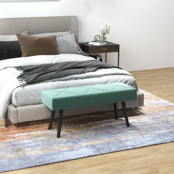 Banco de Pé de Cama Multifuncional Banco de Pé de Cama Moderno Banco de Dormitório com Pés de Aço e Assento Acolchoado Carga Máxima 120 kg Entrada Corredor 100x36x45 cm Verde