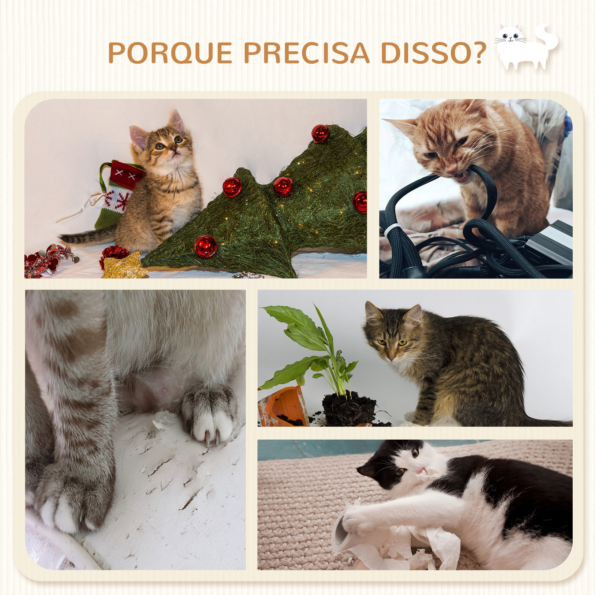 PawHut Conjunto de Prateleiras para Gatos de 4 Peças Arranhador de Parede para Gatos com Rede Postes Arranhadores Escada Suave e Plataformas Cinza