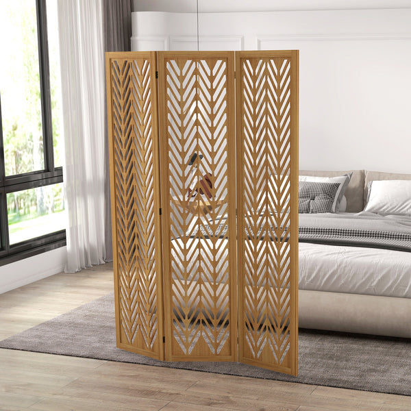 Biombo de 3 Painéis Separador de Ambientes Dobrável 120x1,7x170 cm Divisor de Ambientes de Madeira com Padrões Geométricos para Escritório Dormitório Madeira