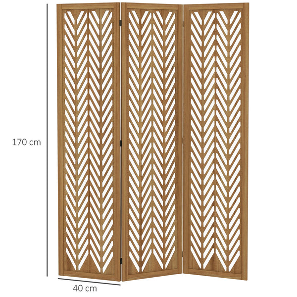 Biombo de 3 Painéis Separador de Ambientes Dobrável 120x1,7x170 cm Divisor de Ambientes de Madeira com Padrões Geométricos para Escritório Dormitório Madeira