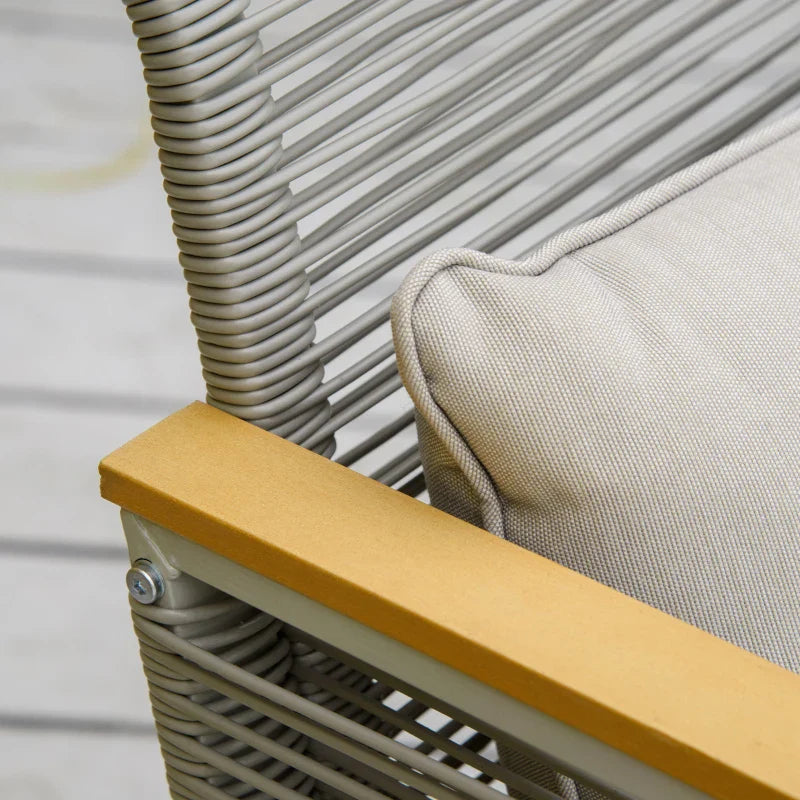 Conjunto de Móveis de Jardim Vime 4 Peças Sofá Duplo 2 Poltronas Individuais e Mesa de Centro com Vidro com Almofadas para Exterior Terraço Cinza