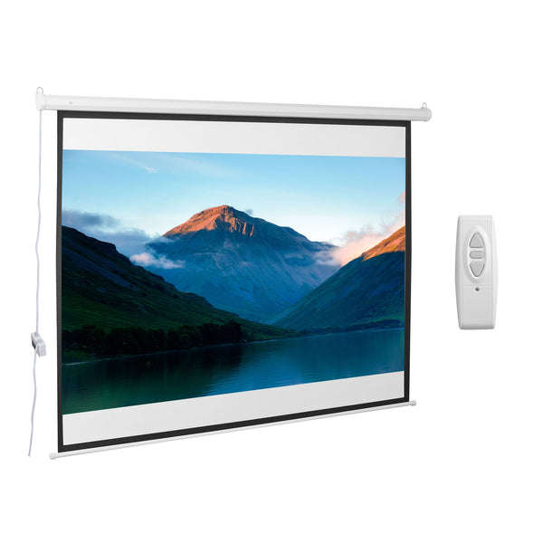 Tela de Projeção Elétrica Portátil Universal Tela para Projeção Motorizada 100" 4:3 com Controlo Remoto para Cinema em Casa Apresentação Suspensa na Parede 203x152 cm Branco