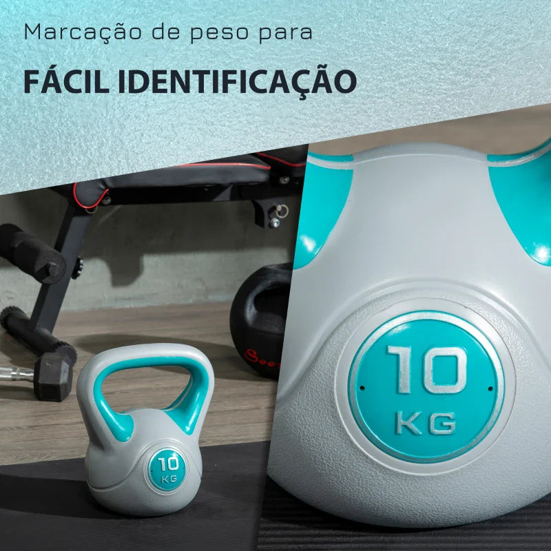 SPORTNOW Kettlebell 10kg Peso Russo com Revestimento de PU e Enchimento de Areia para Treinamento em Casa Ginásio 22x16x26cm Azul e Cinza