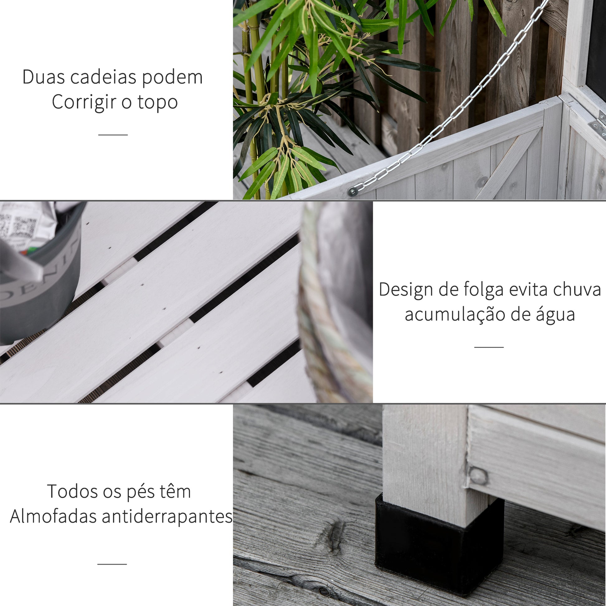 Baú de Armazenamento Baú de Madeira de Jardim com Tampa Abatível e Desenho de Persiana 127x56x60 cm Cinzento