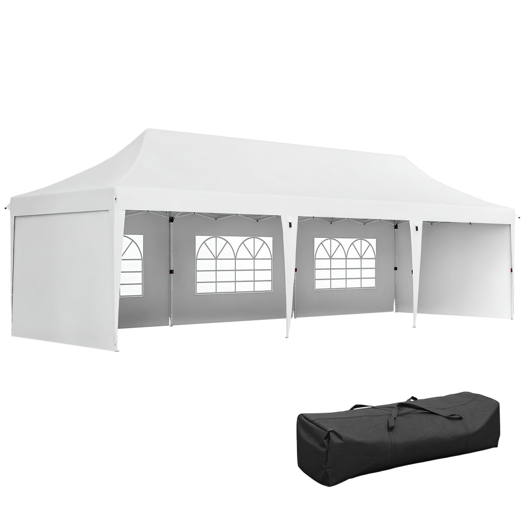 Tenda Dobrável 876x294x310 cm Tenda de Jardim com Altura Ajustável Paredes Laterais Janelas Proteção UV50+ Impermeável e Bolsa de Transporte Tenda para Exterior Festas Campismo Branco