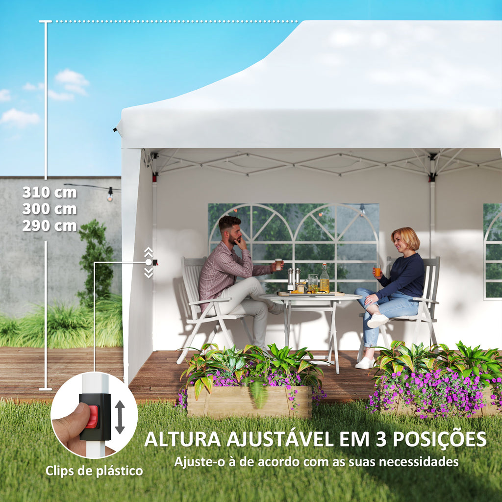 Tenda Dobrável 876x294x310 cm Tenda de Jardim com Altura Ajustável Paredes Laterais Janelas Proteção UV50+ Impermeável e Bolsa de Transporte Tenda para Exterior Festas Campismo Branco