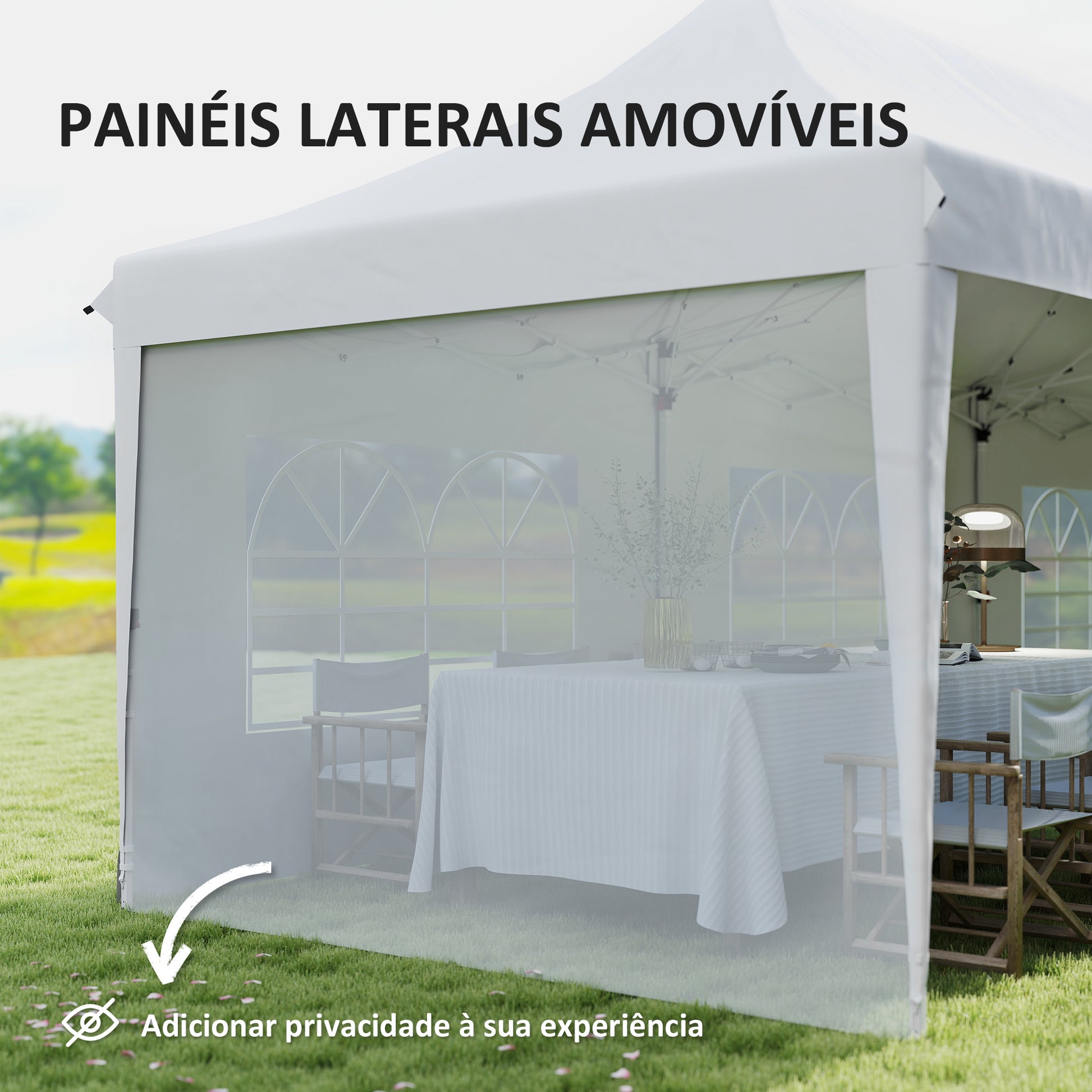 Tenda Dobrável 876x294x310 cm Tenda de Jardim com Altura Ajustável Paredes Laterais Janelas Proteção UV50+ Impermeável e Bolsa de Transporte Tenda para Exterior Festas Campismo Branco