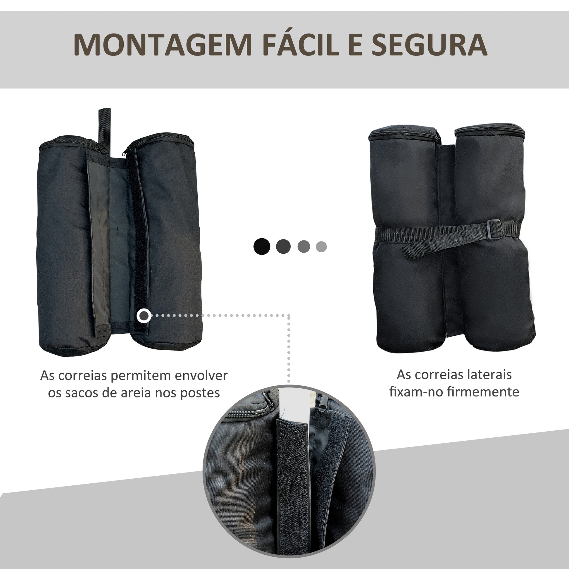 Pack 4 Pesos para Carpas Sacos de Lastro Pesos de Pernas para Toldo Pavilhão Gazebo Sacos de Areia para Exteriores Preto