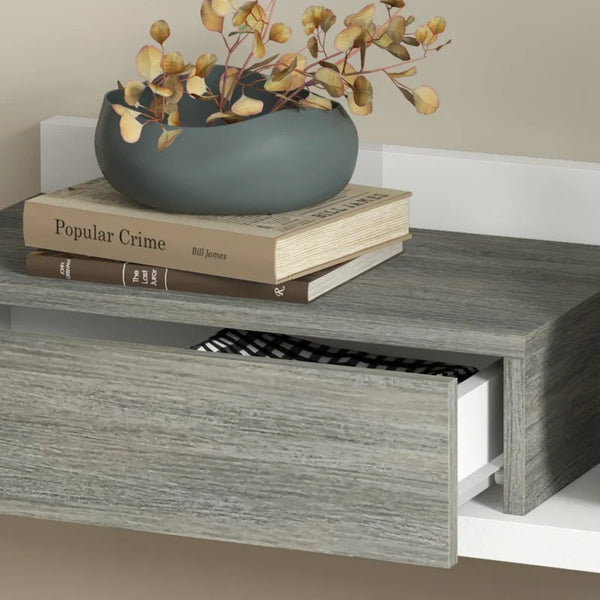 Conjunto de Móveis de Entrada com Espelho e Gaveta Móvel de Entrada Suspenso para Corredor Estilo Moderno 75x3,5x75 cm e 75x30,5x20 cm Branco e Cinza