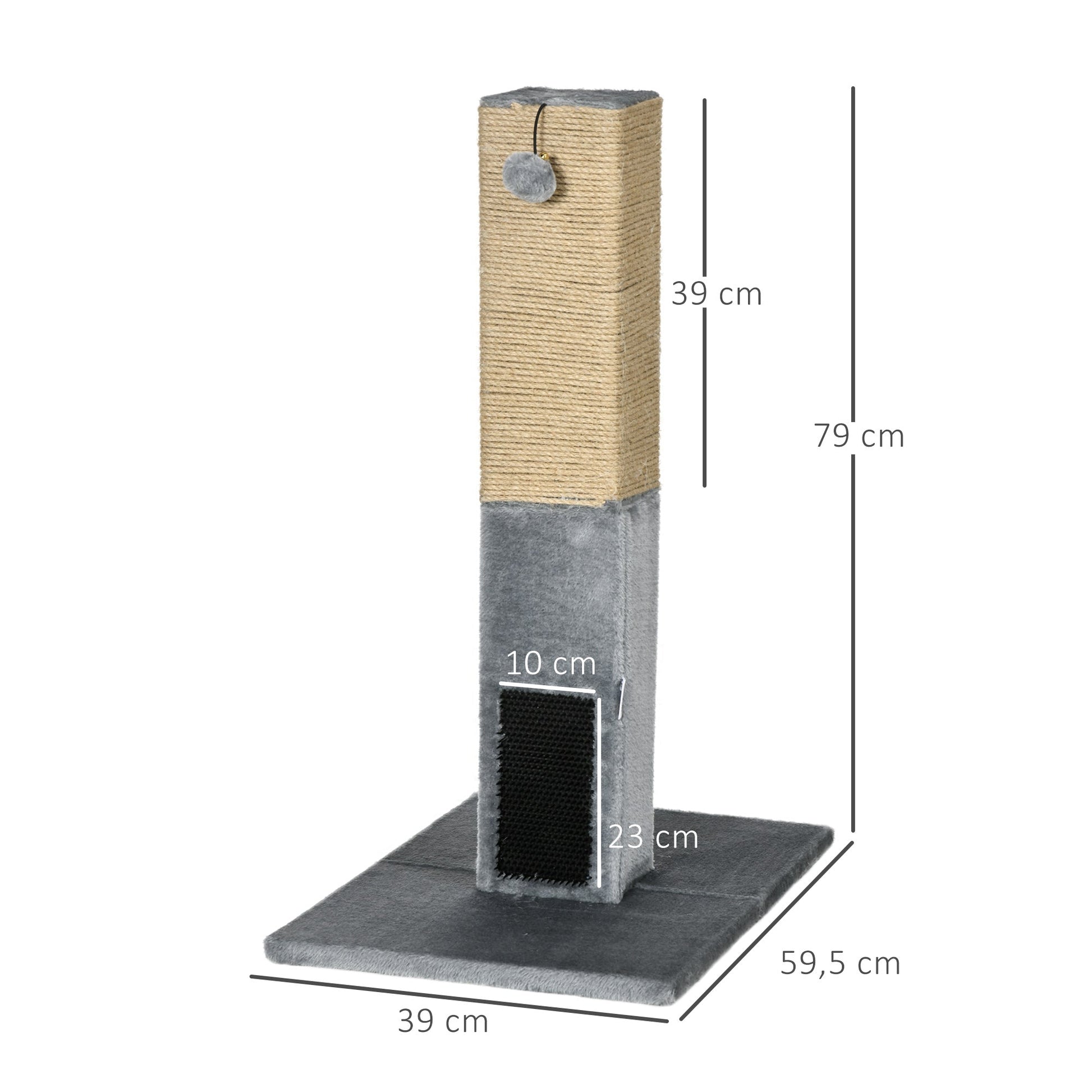 PawHut Poste Arranhador para Gatos 79 cm Arranhador para Gatos com Bola Suspensa e Poste de Juta 59,5x39x79 cm Cinza e Bege