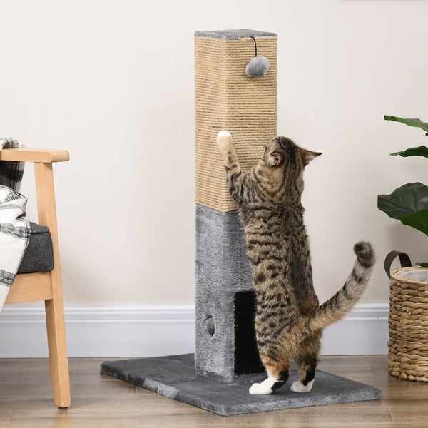 PawHut Poste Arranhador para Gatos 79 cm Arranhador para Gatos com Bola Suspensa e Poste de Juta 59,5x39x79 cm Cinza e Bege