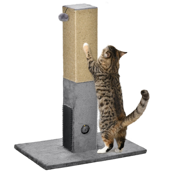 PawHut Poste Arranhador para Gatos 79 cm Arranhador para Gatos com Bola Suspensa e Poste de Juta 59,5x39x79 cm Cinza e Bege