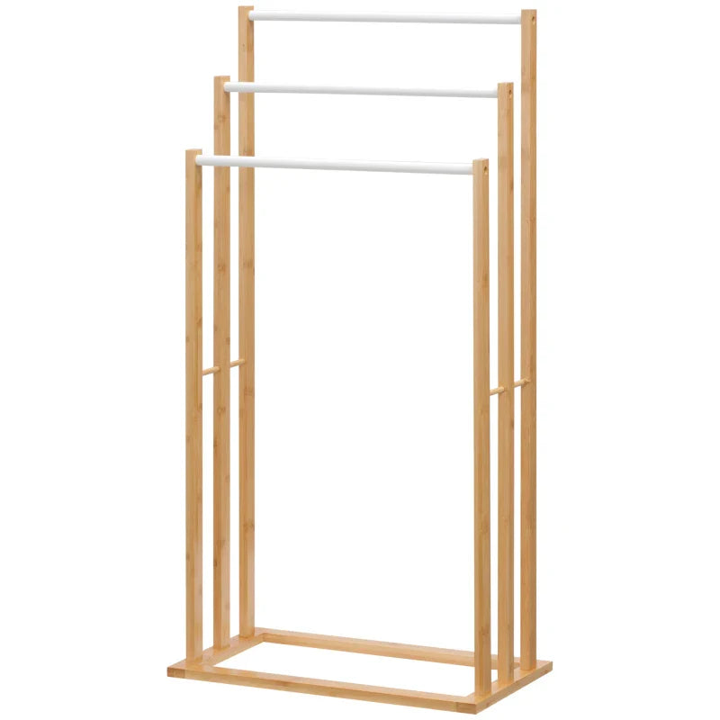Toalheiro de Pé de Bambu com 3 Barras Toalheiro Independente de 3 Níveis para Casa de Banho 48x25,8x94cm Madeira