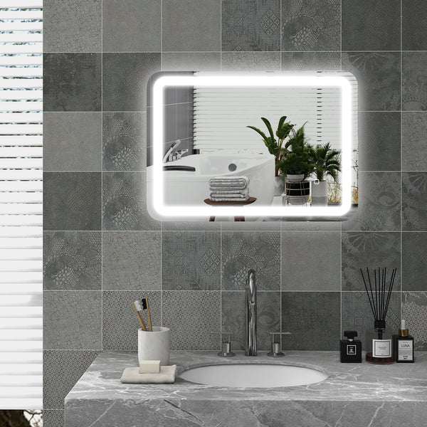 Espelho Casa de banho com Luzes LED 70x50 cm Espelho de Parede Antiembaciamento com 3 Temperaturas de Cor Ajustável e Função de Memória Horizontal e Vertical Prata