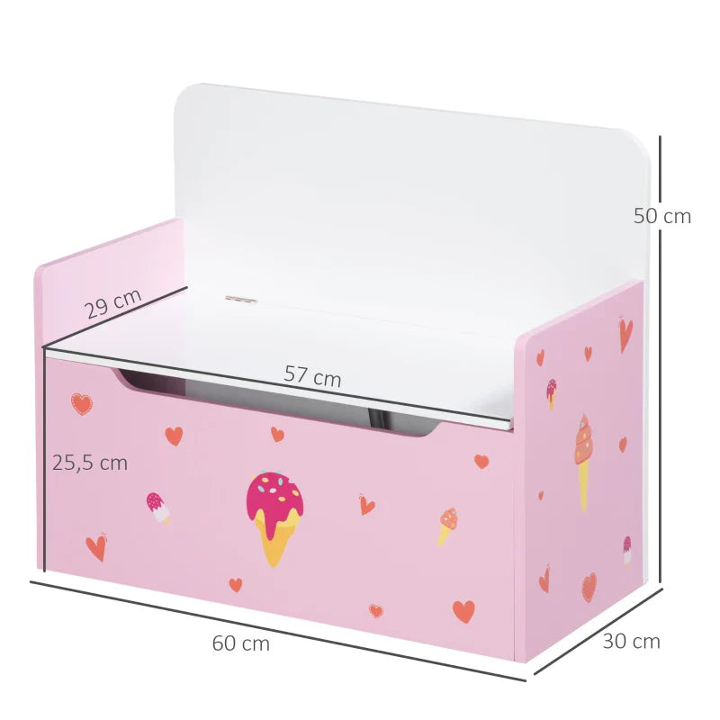 Baú Infantil 2 em 1 Baú de Armazenamento Organizador de Brinquedos para Crianças acima de 18 Meses com Tampa de Fechamento Seguro para Dormitório Sala de Jogos Carga 50kg 60x30x50cm Rosa