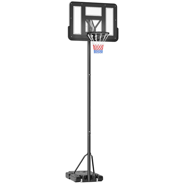 Cesta de Basquetebol de Exterior com Altura Ajustável 220-365 cm Aro de Basquetebol com Suporte Cesta de Basquetebol com Rodas Base Recarregável Preto