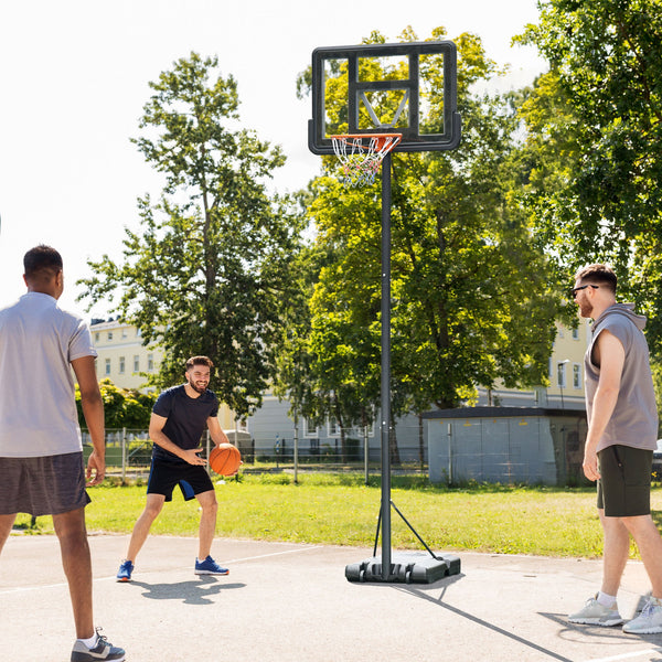 Cesta de Basquetebol de Exterior com Altura Ajustável 220-365 cm Aro de Basquetebol com Suporte Cesta de Basquetebol com Rodas Base Recarregável Preto