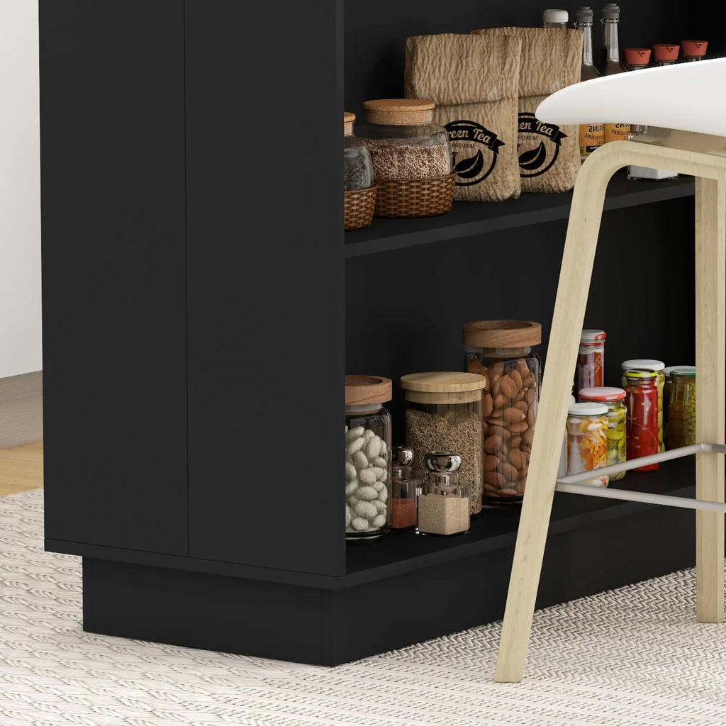 Ilha de Cozinha Móvel Auxiliar de Cozinha com 2 Prateleiras Abertas 2 Portas e Prateleiras Ajustáveis Estilo Moderno Capacidade 100 kg 105x60x82 cm Preto e Carvalho