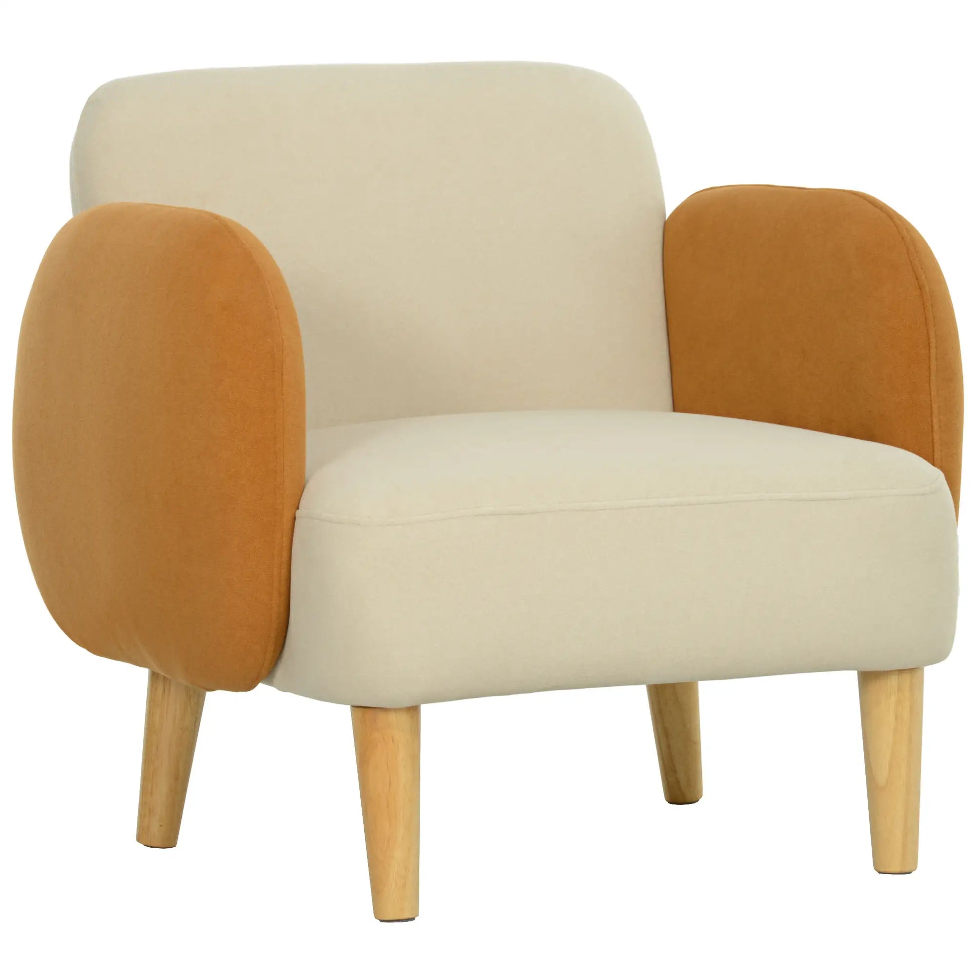 Poltrona Sala de Estar Poltrona Nórdica Poltrona para Dormitório com Apoio para os Braços e Pés de Madeira Sofá Individual Carga 120 kg 72x87x82 cm Bege e Ocre