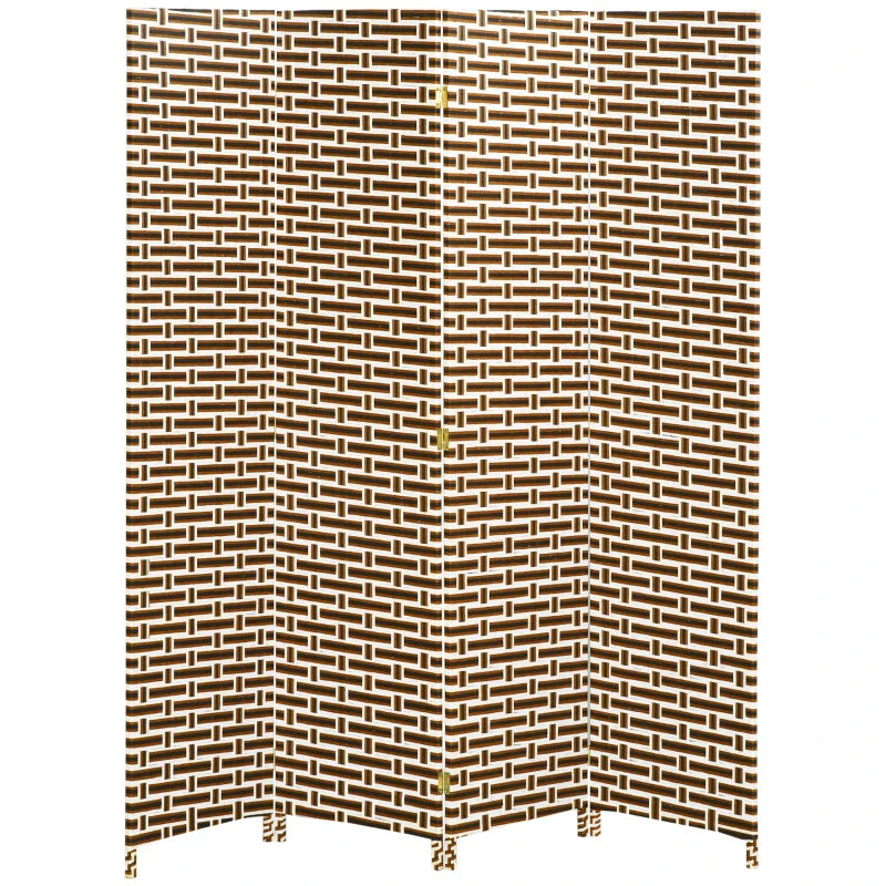 Biombo Separador de Ambientes de 4 Paineis Biombo Dobrável 180x180cm Separador de Ambientes Decoração Elegante para Dormitórios Sala de Estar Cozinha Marrom e Branco