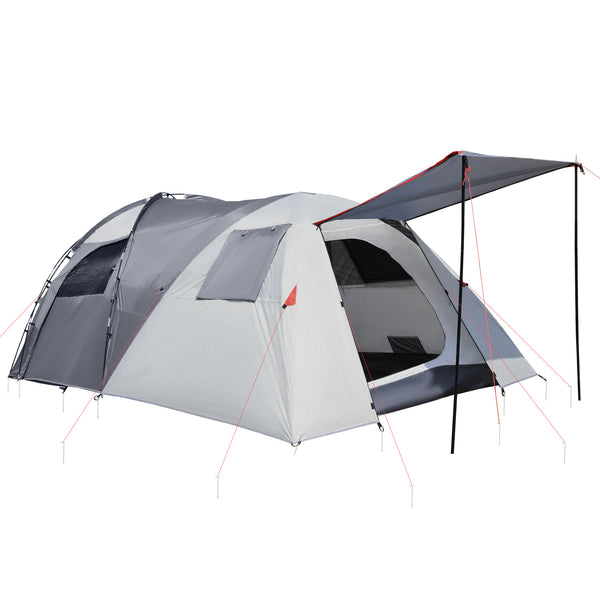 Tenda de Campismo Familiar para 4-5 Pessoas Tenda de Campismo Impermeável 2000 mm com 4 Portas e Janelas de Malha Bolsa de Transporte 490x250x185 cm Cinza
