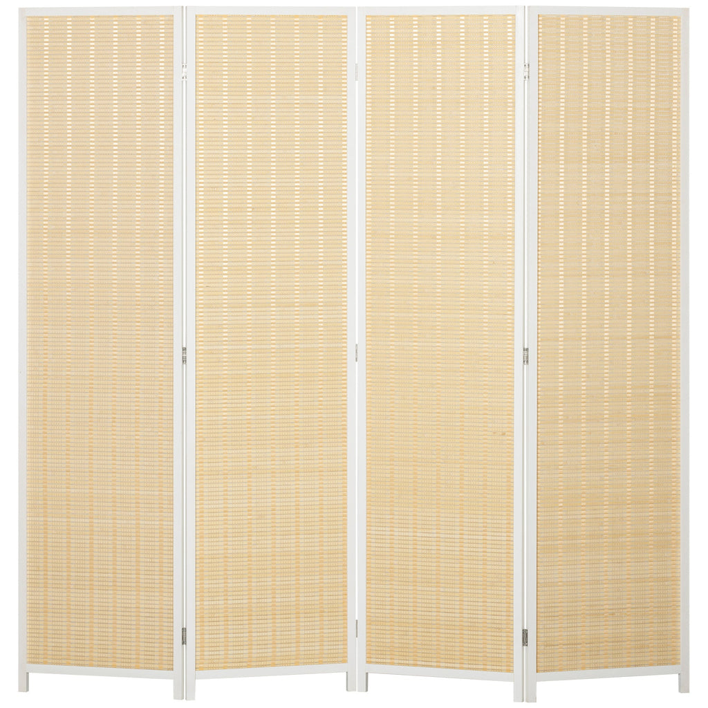 Biombo de 4 Painéis Dobrável 180x180 cm Separador de Ambientes Divisor de Habitação Tecido a Mão de Bambu e Fio de Algodão Decoração Elegante para Sala de Estar Branco