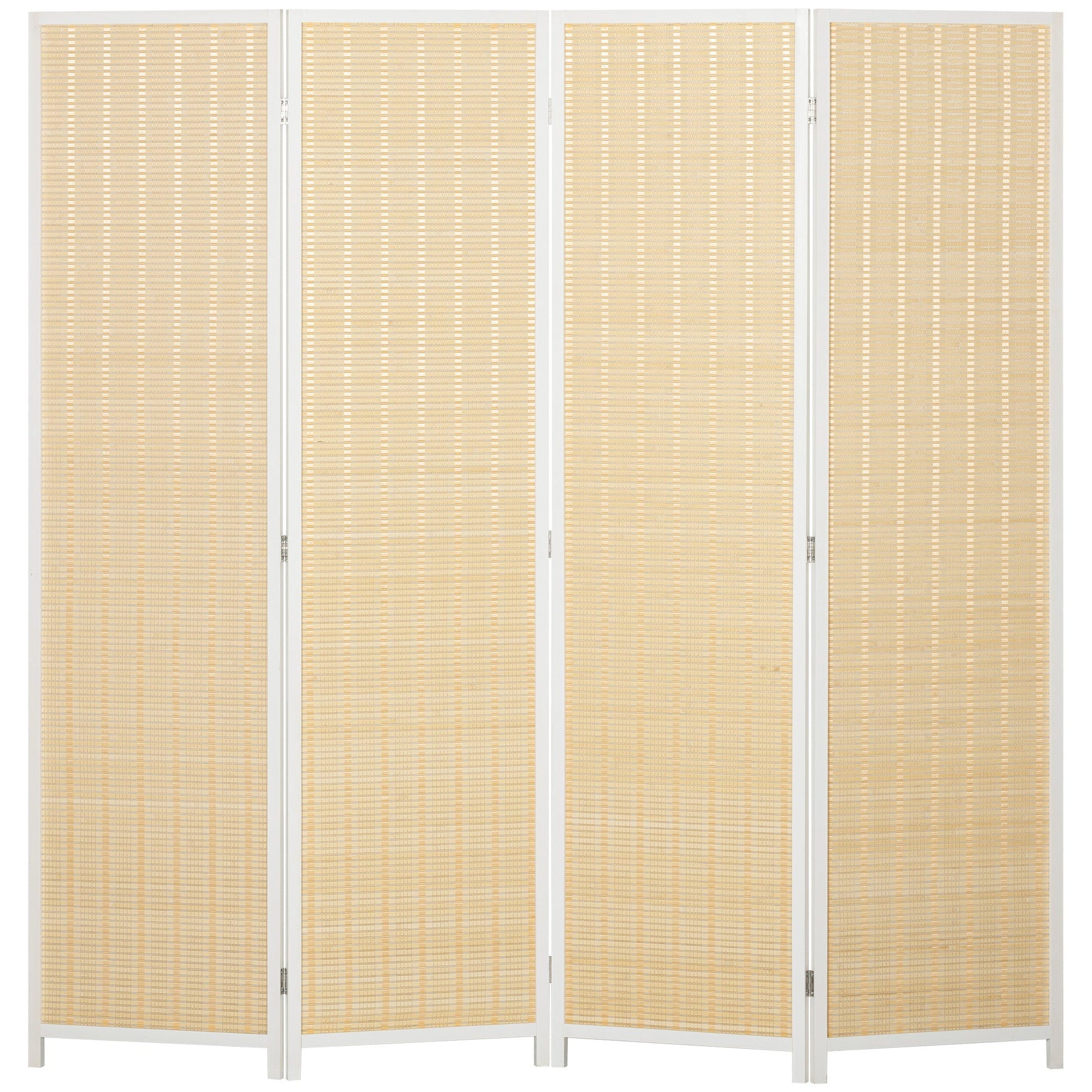 Biombo de 4 Painéis Dobrável 180x180 cm Separador de Ambientes Divisor de Habitação Tecido a Mão de Bambu e Fio de Algodão Decoração Elegante para Sala de Estar Branco