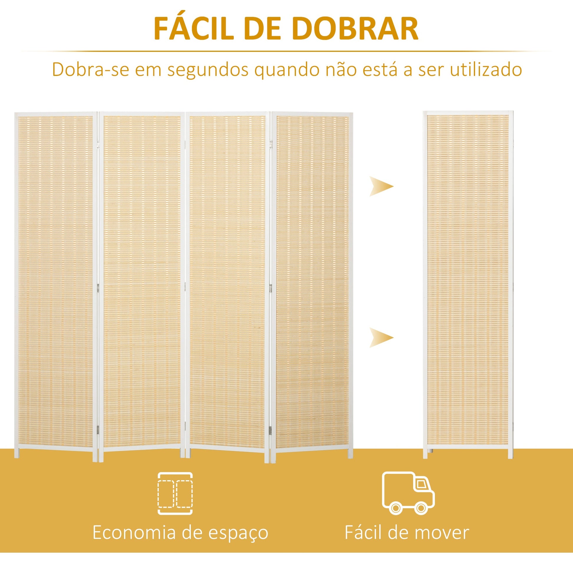 Biombo de 4 Painéis Dobrável 180x180 cm Separador de Ambientes Divisor de Habitação Tecido a Mão de Bambu e Fio de Algodão Decoração Elegante para Sala de Estar Branco
