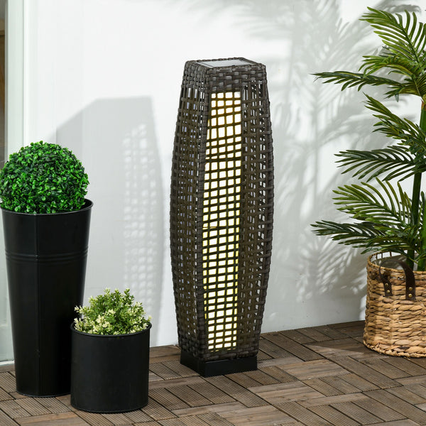 Candeeiro Solar de Jardim em Vime Sintético – 21x21x78 cm – Cinza – Luz LED Quente com Ligar/Desligar Automático